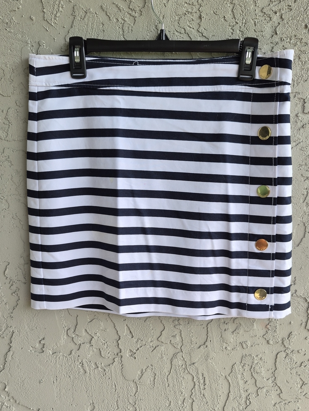 Anne Klein Black & White Striped Mini Skirt with Gold Buttons